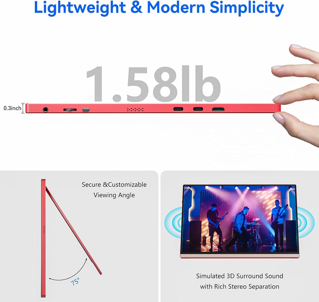 Veout 16Inch Pink Portable Monitor for Laptop, 1920x1200P IPS 16:10 Computer External Screen, 100% sRGB Stand Support Freesync, for Girl Phone, PC Home Use
