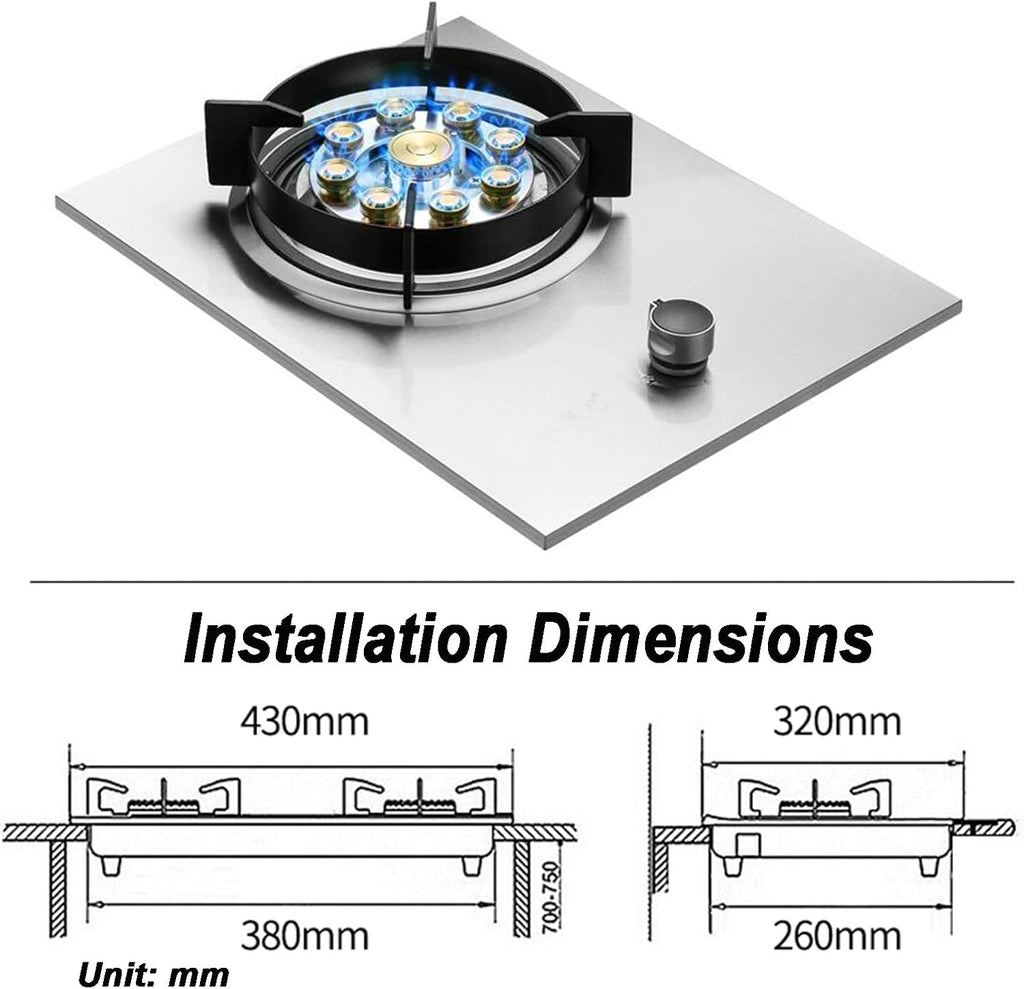 Gas Stove 1 Burner,5.5KW Stainless Steel Gas Stove,Natural Gas Liquefied Gas Stove,Desktop Embedded Installation,Multi-Speed Adjustment,for Home Kitchen(NG)