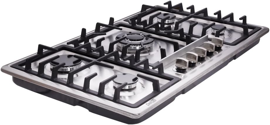34 Inch Dual Fuel Sealed 5 Burners Stainless Steel Gas Cooktop Drop-In Hob DK258-A01 Cooker