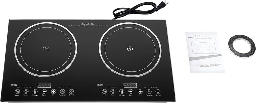 Electric Induction Cooker, Double Induction Cooktop 2 Burner Bulit-in Countertop Electric Stove, 110V 2400W Portable Two Burner Cooktop for Kitchen, RV