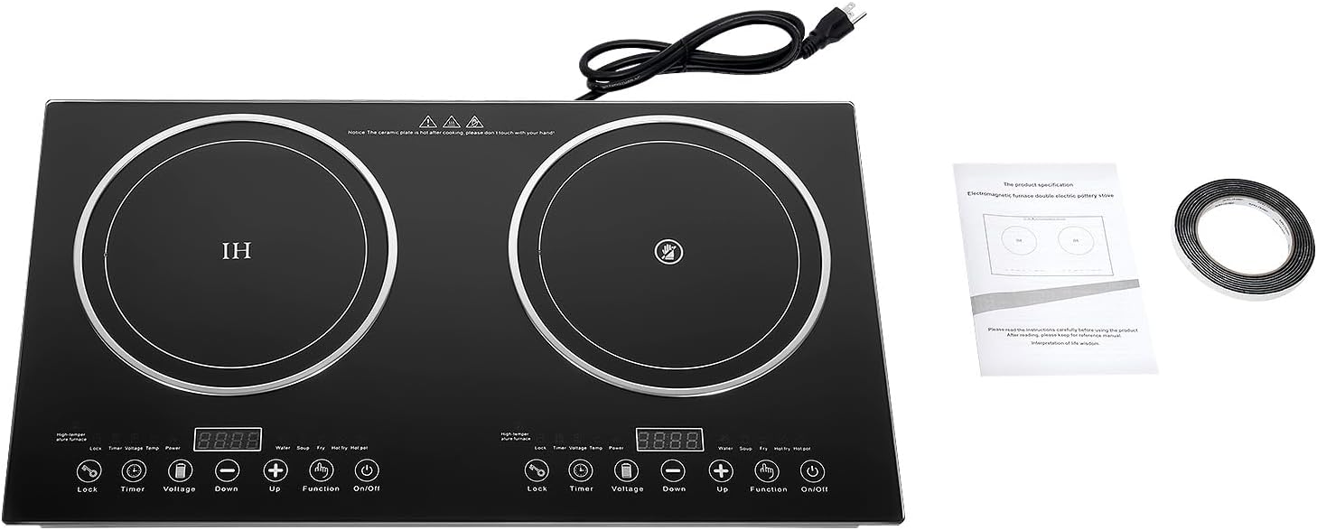 Electric Induction Cooker, Double Induction Cooktop 2 Burner Bulit-in Countertop Electric Stove, 110V 2400W Portable Two Burner Cooktop for Kitchen, RV