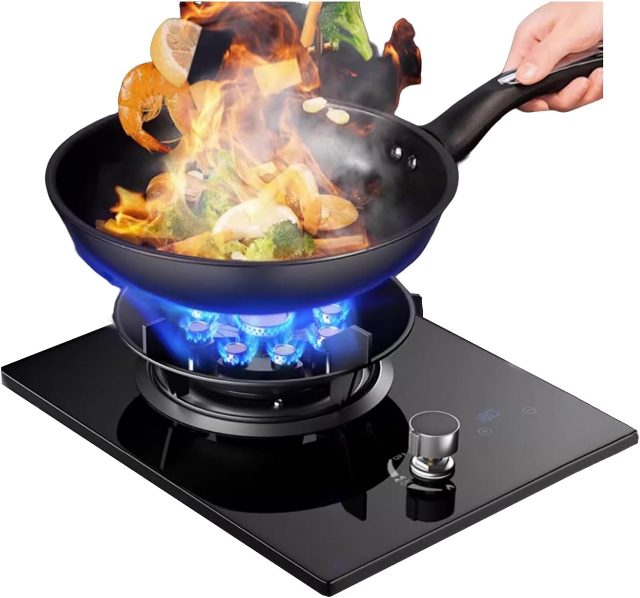Portable Gas Stove 1 Burner,7.2KW Nine-Cavity High-fire Timer,Kitchen Counter Top Stove,with Flameout Protection,for Natural Gas/liquefied Petroleum Gas(NG)