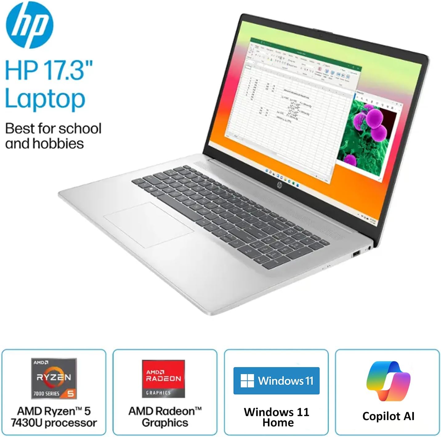 HP 17.3' Business Laptop with Copilot AI | AMD Ryzen 5 6-Core Processor | 64GB RAM | 2TB SSD | AMD Radeon Graphics | Anti-Glare | Wi-Fi 6 | USB-C & HDMI | Bluetooth Earbuds | Windows 11