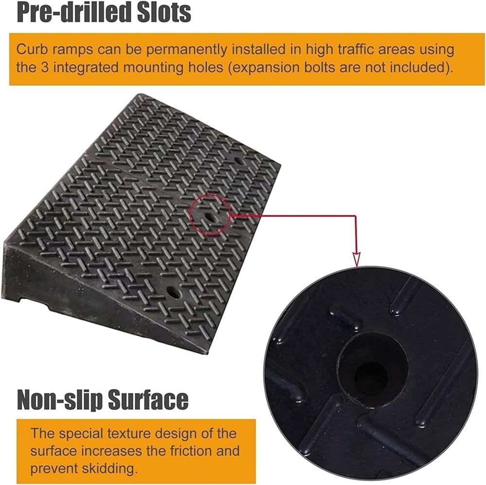 JIUYUEYA Threshold Ramp, Rubber Kerb Ramps,for Driveway, Sidewalk, Wheelchairs and Scooters, Threshold Ramp with Fixing Screws (Size : 13cm/5in)