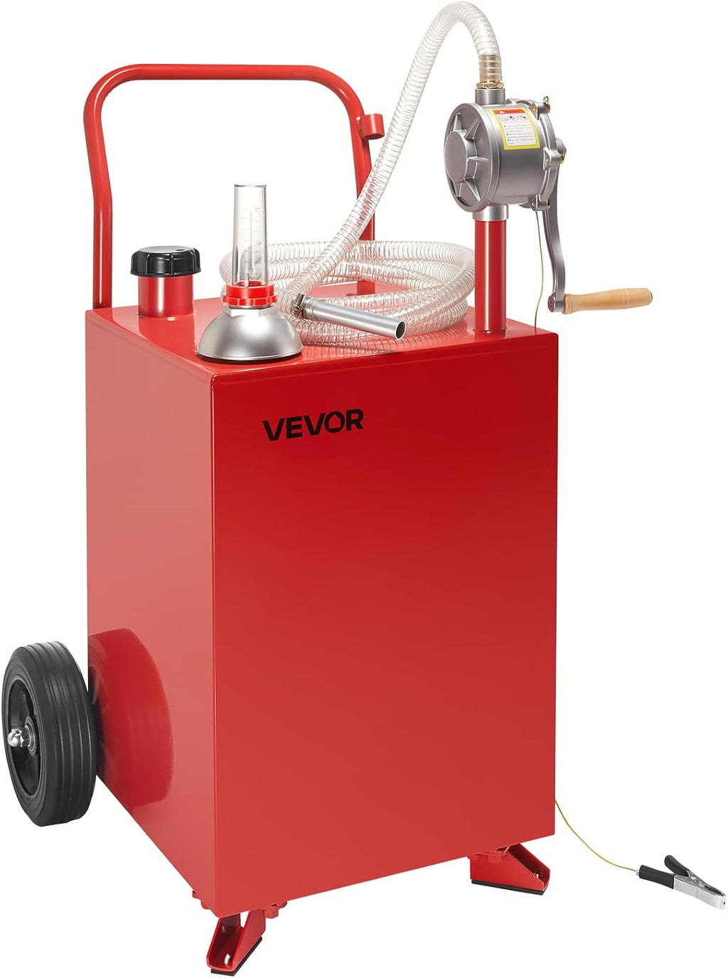 VEVOR 20 Gallon Transfer Tank, Diesel Tank with Manual Transfer Pump, Diesel Storage Tank with 2 Wheels & 10 ft Hose, Transfer Container for Cars, Lawn Mowers, ATVs, Boats, More, Red