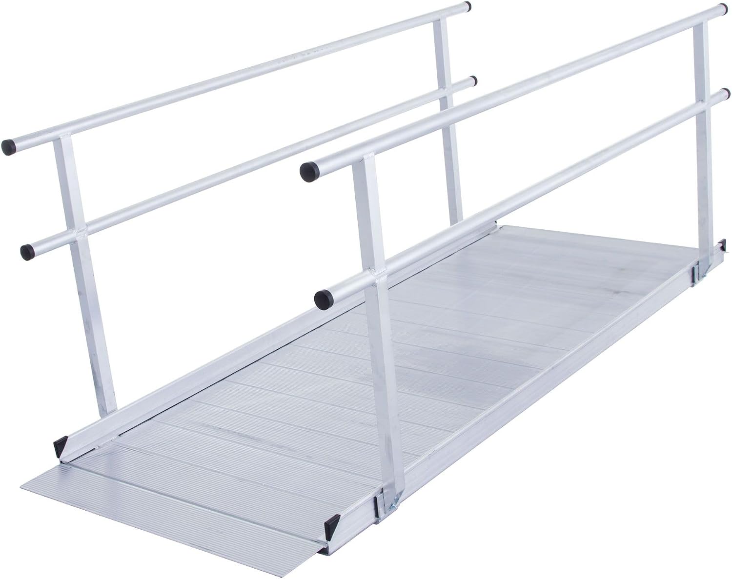 7' Wheelchair Ramp for Home Steps, 850 lb Capacity, Handrails, Non-Slip, Entry Access for Mobility Scooters, Power Chairs, Silver Spring