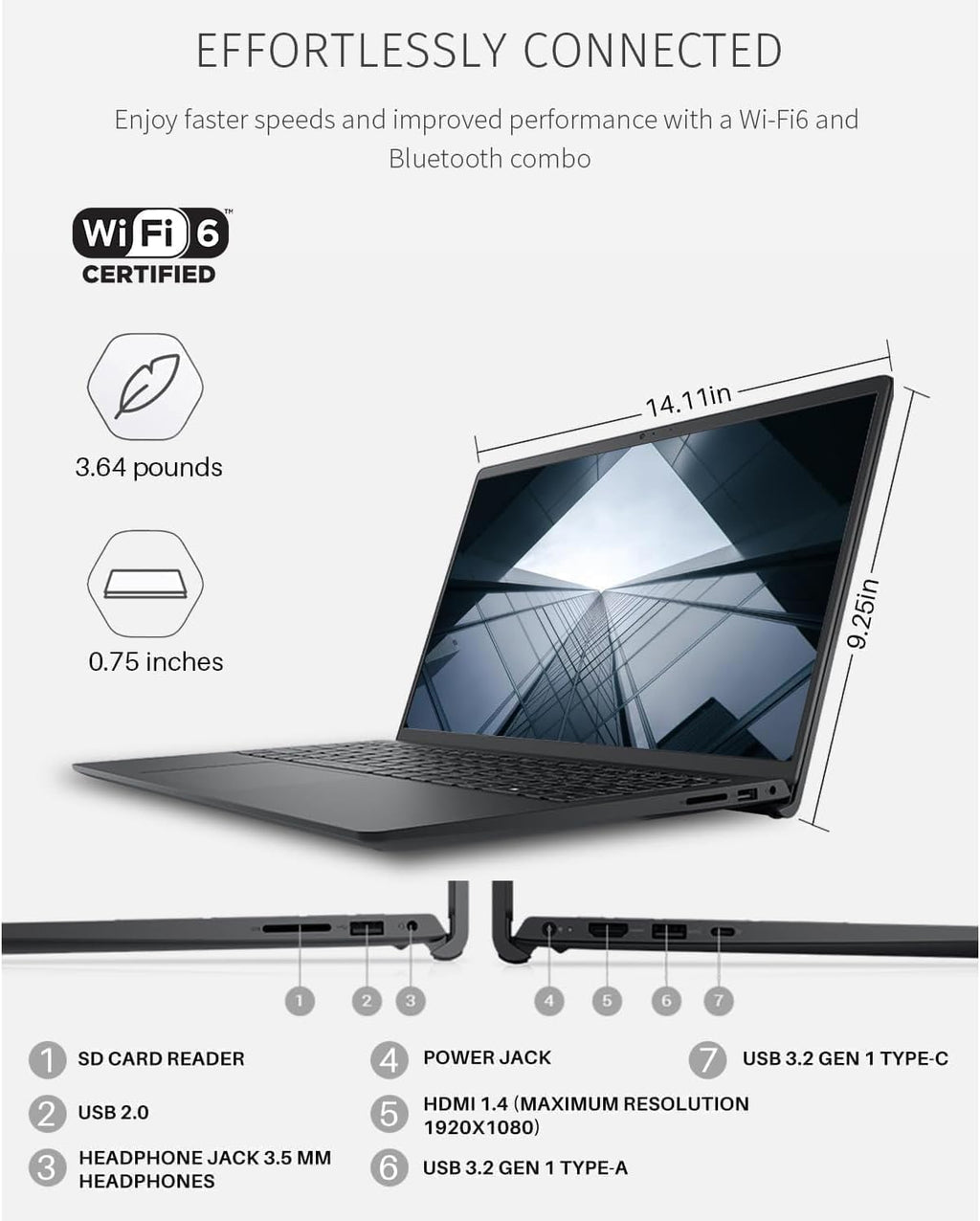 Dell Inspiron 15.6' Touchscreen Business Laptop | 13th Gen Intel Core i7-1355U | 16GB RAM | 512GB PCIe SSD | USB-C, HDMI, SD Card Reader | Windows 11 with MS Office| WOWPC USB