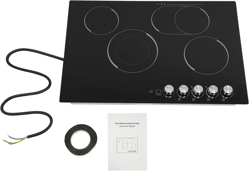 Electric Ceramic Cooktop 4 Burners, 110V Electric Stove Top Firepower Gears Adjustable with LED Display&Child Safety Lock, for Kitchen Hotel Restaurant (4-Burners, C53-M)