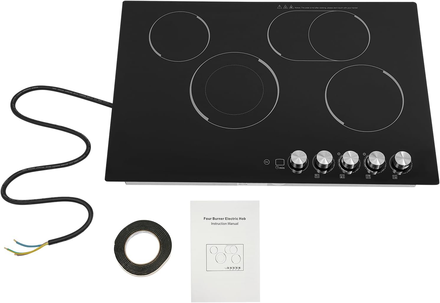 Electric Ceramic Cooktop 4 Burners, 110V Electric Stove Top Firepower Gears Adjustable with LED Display&Child Safety Lock, for Kitchen Hotel Restaurant (4-Burners, C53-M)