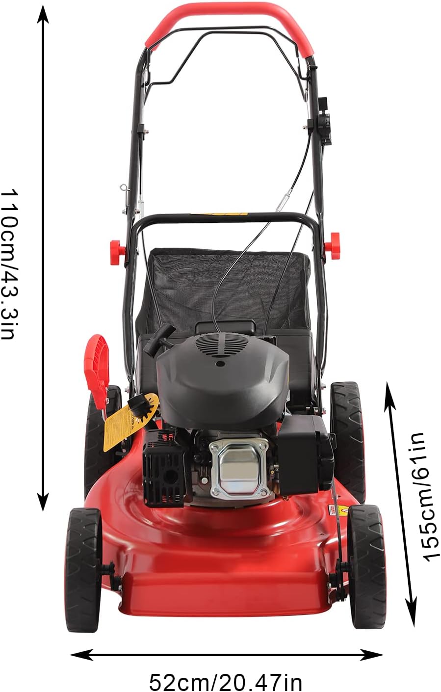 20Inch Gas Powered Lawn Mower, 3-in-1 140CC Self-Propelled Gas Mower with Bagger, 8 Adjustable Heights, 4000W 2800RPM,1.6L/0.42Gallon Fuel Tank, Perfect for Small to Medium Sized Yards