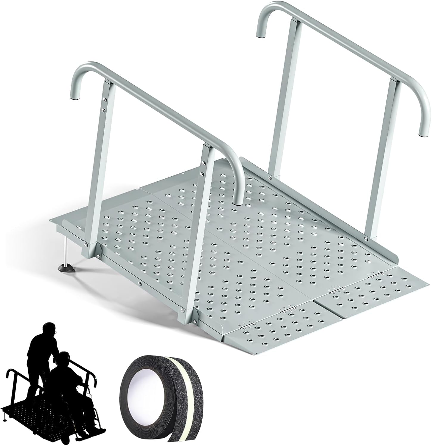 Portable Wheelchair Ramp with Handrails, Non-Slip Iron Handicap Ramp 440lbs Load Capacity, 39-inch Length Wheelchair Ramp for Home Steps, Stairs, Doorways and Curbs