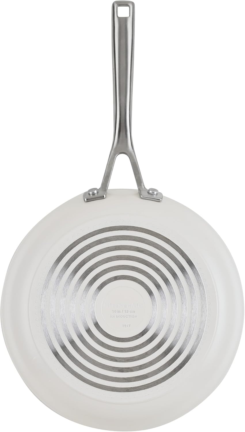 KitchenAid Hard Anodized Ceramic Induction Nonstick Pots and Pans with Saucepans, Frying Pans, Stockpot, and Lids, Dishwasher Safe, 9 Piece Cookware Set with Stainless Steel Handles - Porcelain White