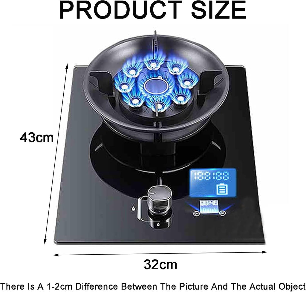 Gas Stove 1 Burner,5.2KW Nine-Cavity High-Fire Timer,Tempered Glass Cast Iron Pot Rack,Natural Gas/Liquefied Gas Conversion Stove,with Flameout Protection(NG)
