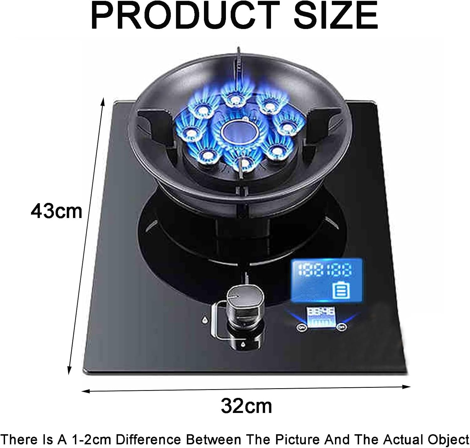 Gas Stove 1 Burner,5.2KW Nine-Cavity High-Fire Timer,Tempered Glass Cast Iron Pot Rack,Natural Gas/Liquefied Gas Conversion Stove,with Flameout Protection(NG)