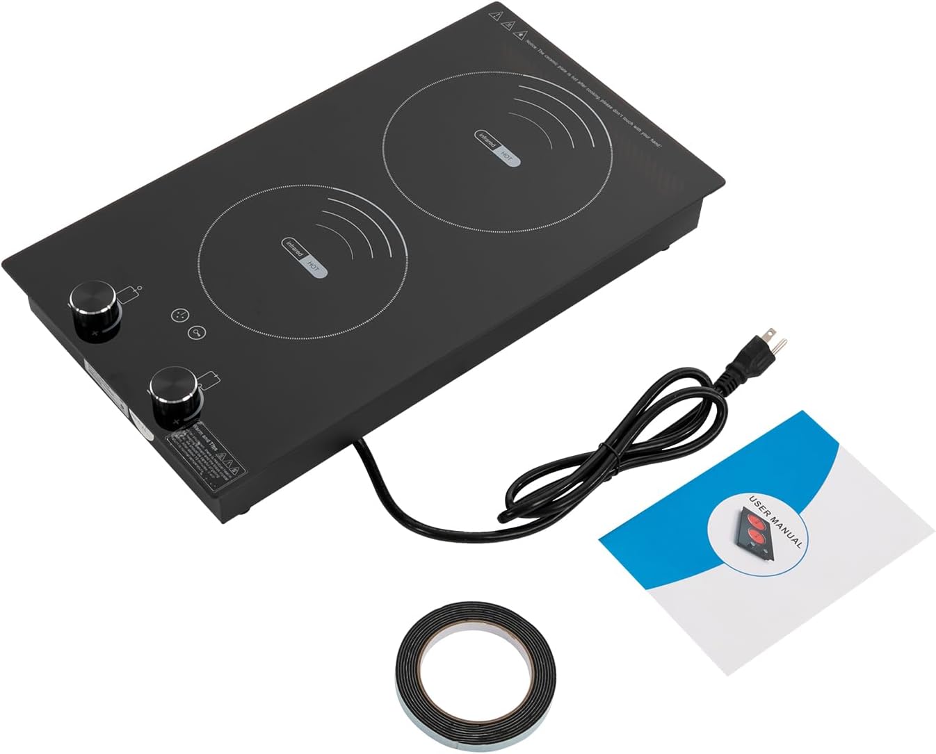 Electric Hob Cook Top Stove,110V Induction Cooktop, Electric Stove, 2 Burners Ceramic with Knob Control, Cooktop Timer