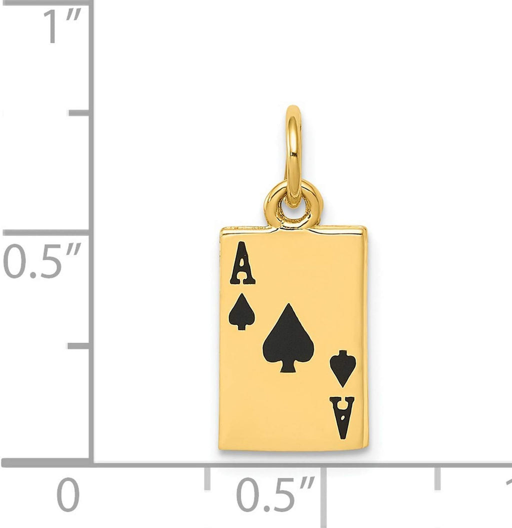 14k Yellow Gold Black Enamel Ace of Spades Card Charm, Poker Pendant | 18 x 8 mm size, black enamel detail, polished finish, solid card design