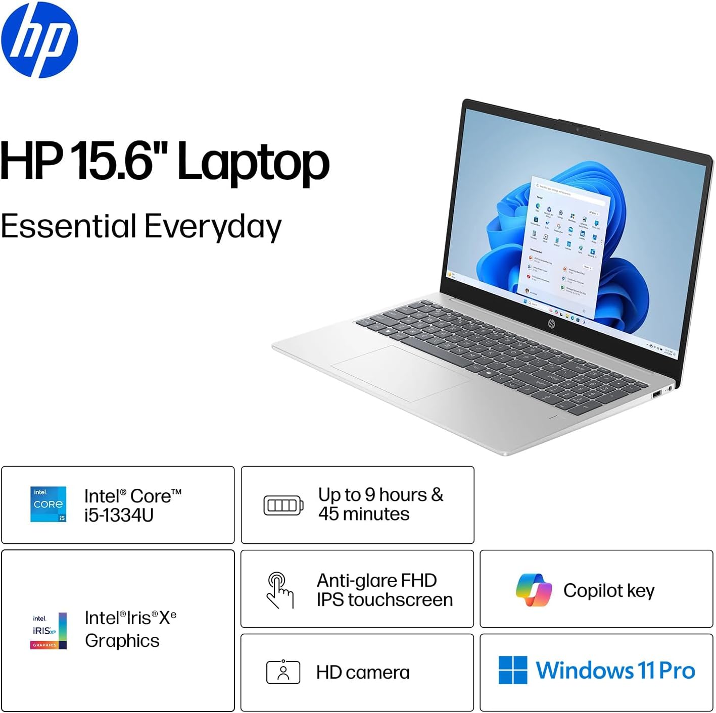 HP Touchscreen Laptop with Lifetime Office, 10-Core Intel i5-1334U, 15.6' FHD IPS Display, 16GB RAM, 512GB SSD + 128GB Portable SSD, AI Copilot, Business &Student Laptop Computer, Windows 11 Pro