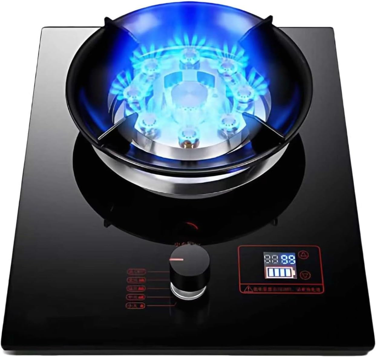 Gas Cooktop 1 Burner,Stainless Steel Countertop Stove,5.2kw 9-Cavity High-fire Timer,Black Tempered Glass,with Flameout Protection,for Home Kitchen(NG)
