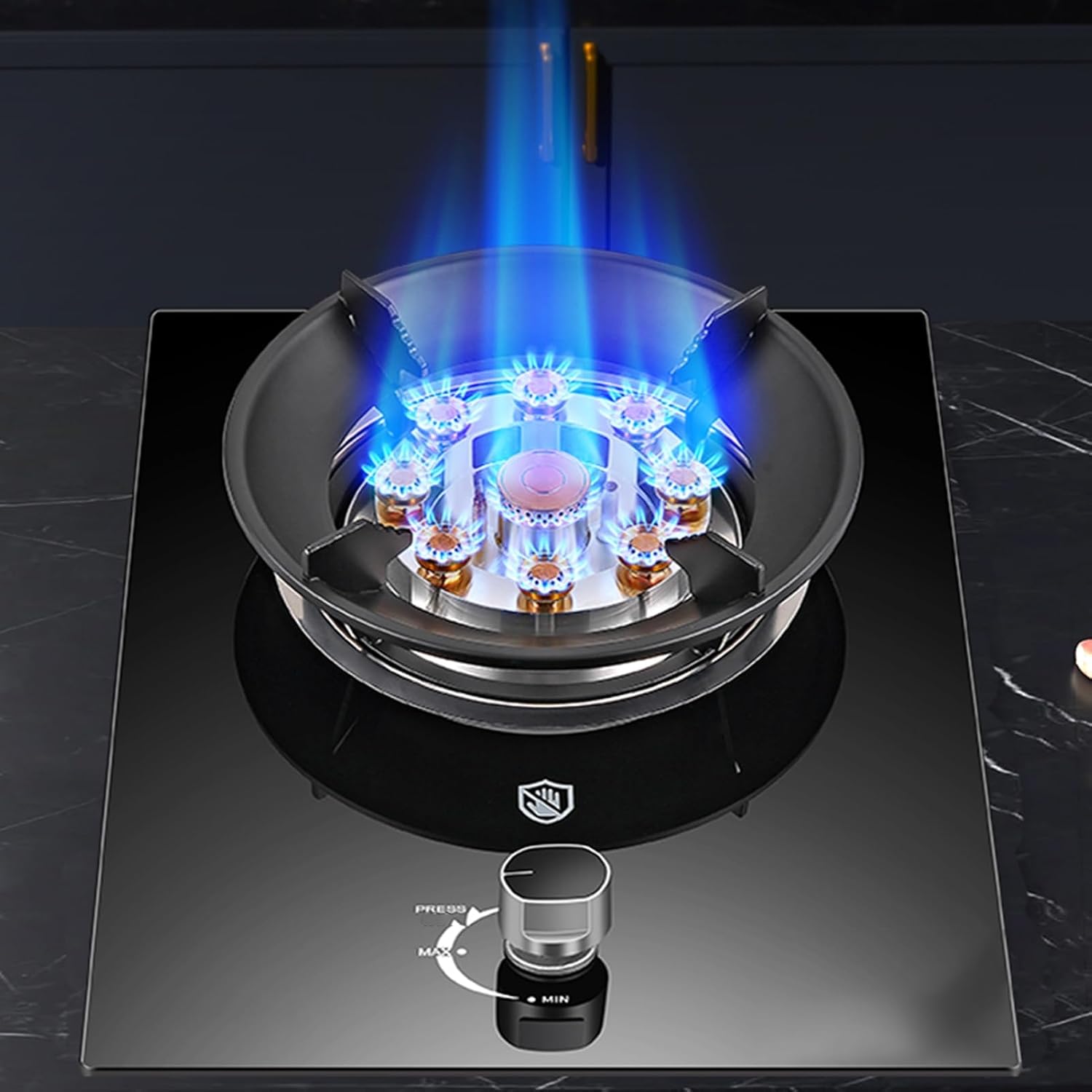 Single Burner Gas Stove,5.2KW Nine-Cavity High-Firer,Tempered Glass Top Cooking,with Flameout Protection,for Natural Gas/liquefied Petroleum Gas(NG)