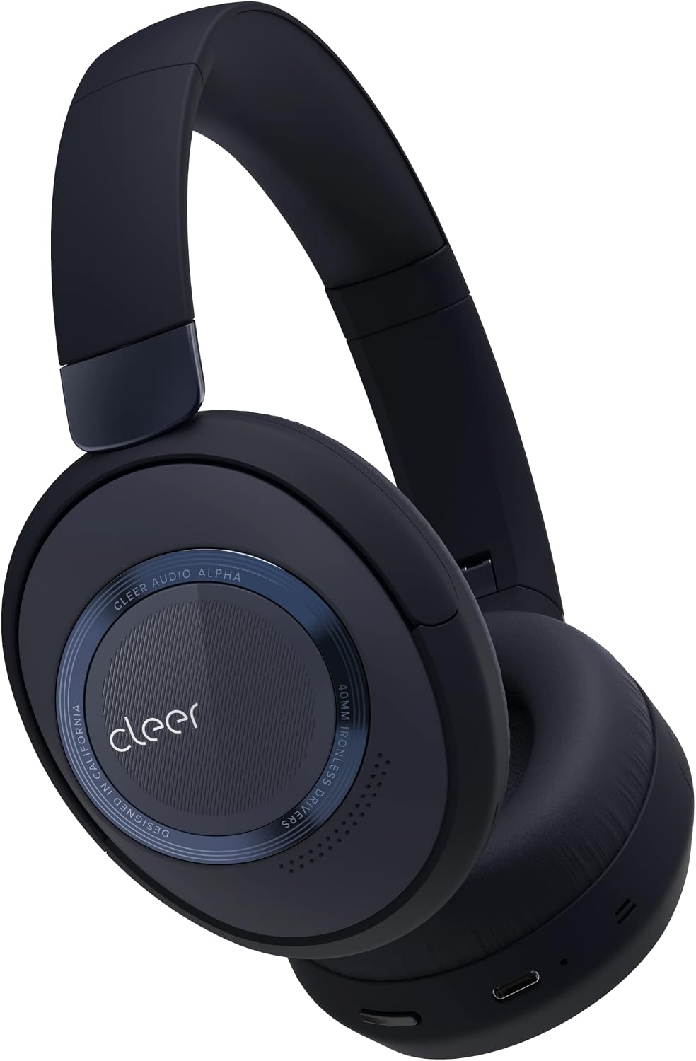 Cleer Alpha Noise Cancelling Bluetooth Headphones, 40mm Ironless Driver, Deep Bass Customize EQs, 35Hr Play, Dual-Mic, Clear Calls, Comfort Fit, Bluetooth 5.1, Hi-Res Wireless Headphone, Midnight Blue