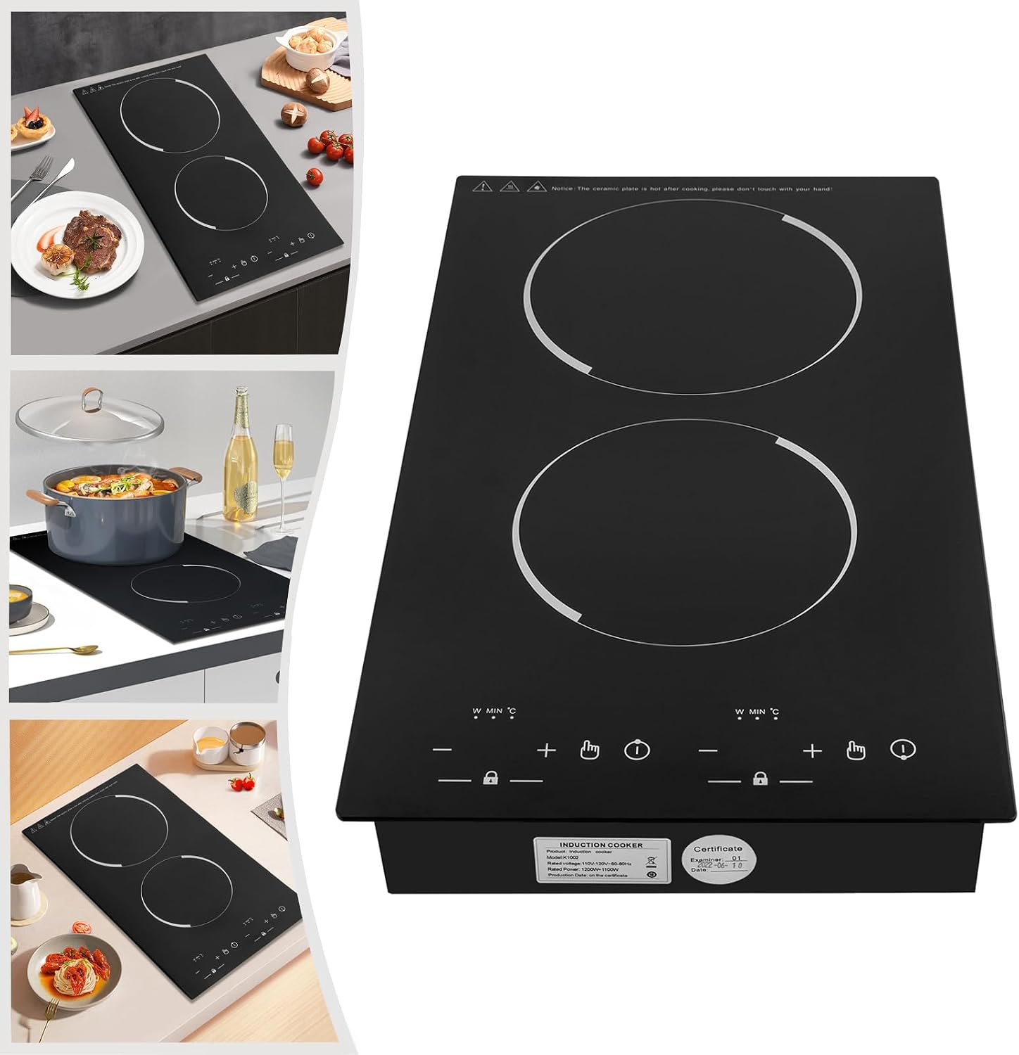Double Induction Cooktop, 4000W Induction Cooker with 2 Burner, 9 Temp Settings, Independent Control, Portable Electric stove with LED Sensor Touch Screen, 2 Hours Timer