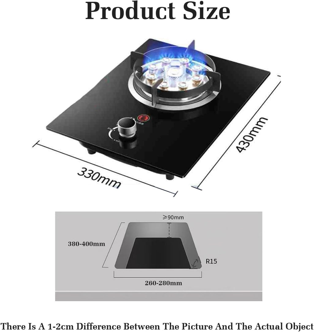 Gas Stove 430mm,5.2KW Gas Cooker 1 Burner,Gas/LP Gas Conversion Stove,Tempered Glass Cast Iron Pot Rack,with Flameout Protection,for Home Kitchen(LPG)