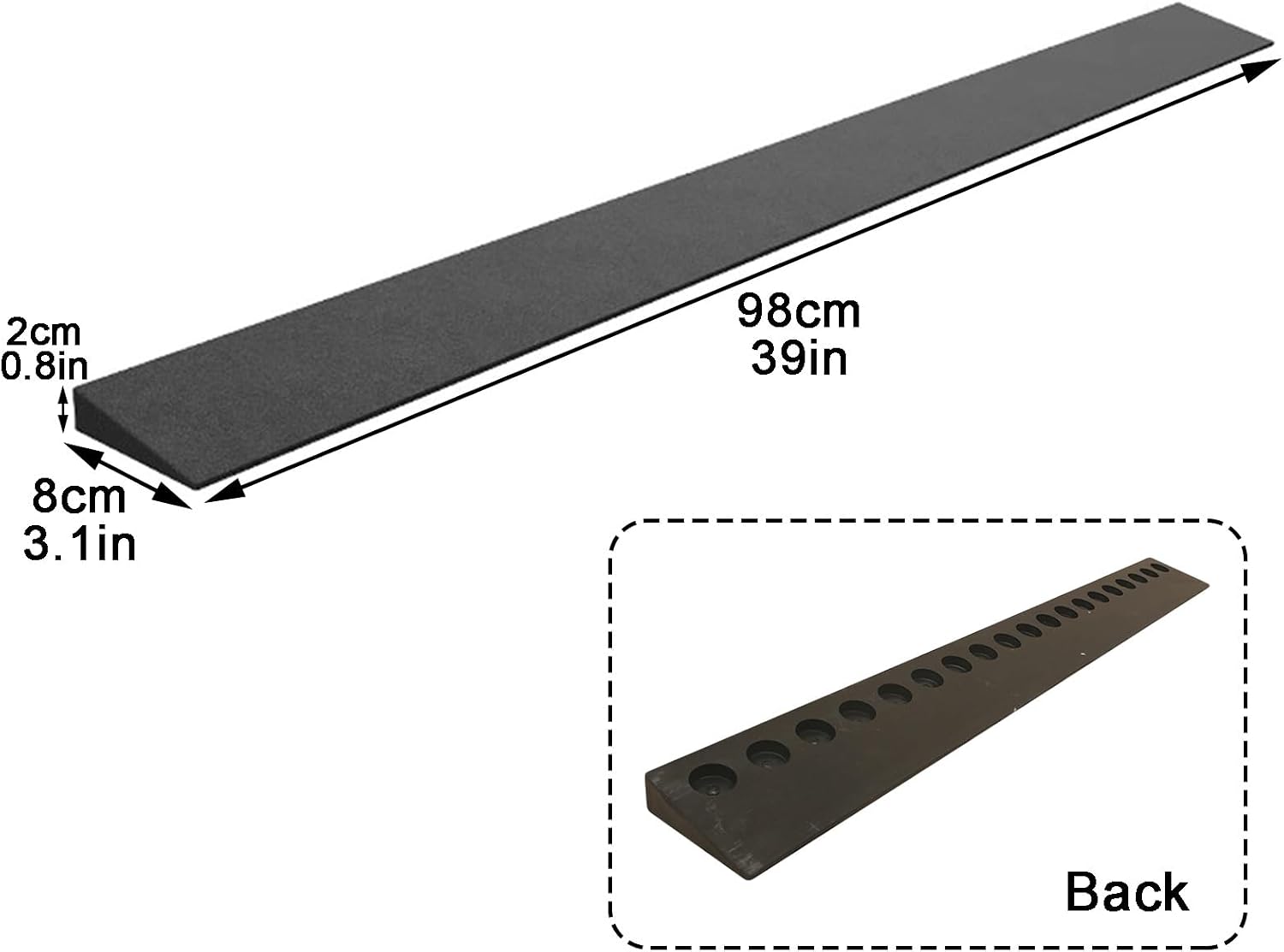 Wheelchair Ramp Nonslip Threshold Ramp Angled Rise Rubber Curb Ramp Portable Lightweight for Doorways Stairs Steps(98 * 8 * 2cm/39 * 3.1 * 0.8in)