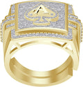 Men's Real Genuine Authentic Diamond 0.75 Ct. Ace Of Spades Poker Playing Card Royal Flush Custom Ring 10K Gold On Band Big 24mm (Adjustable 10 Up 12)