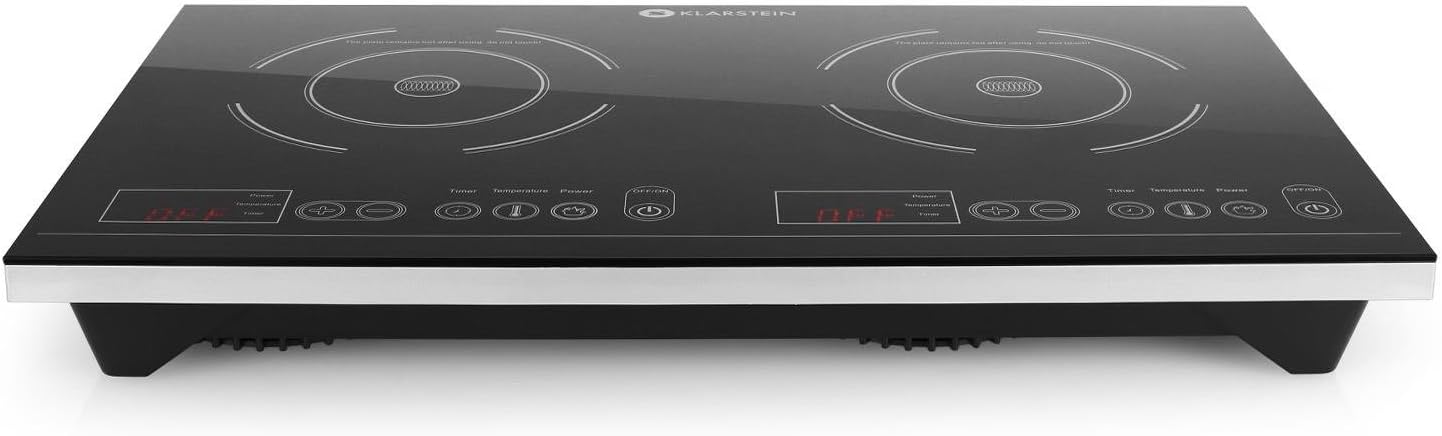 Klarstein VariCook XL - Double Plan de cuisson à Induction, 3100 W : 1300 w ou 1800 W, 10 niveaux de Puissance, Timer, écran LED, commande Tactile, Noir
