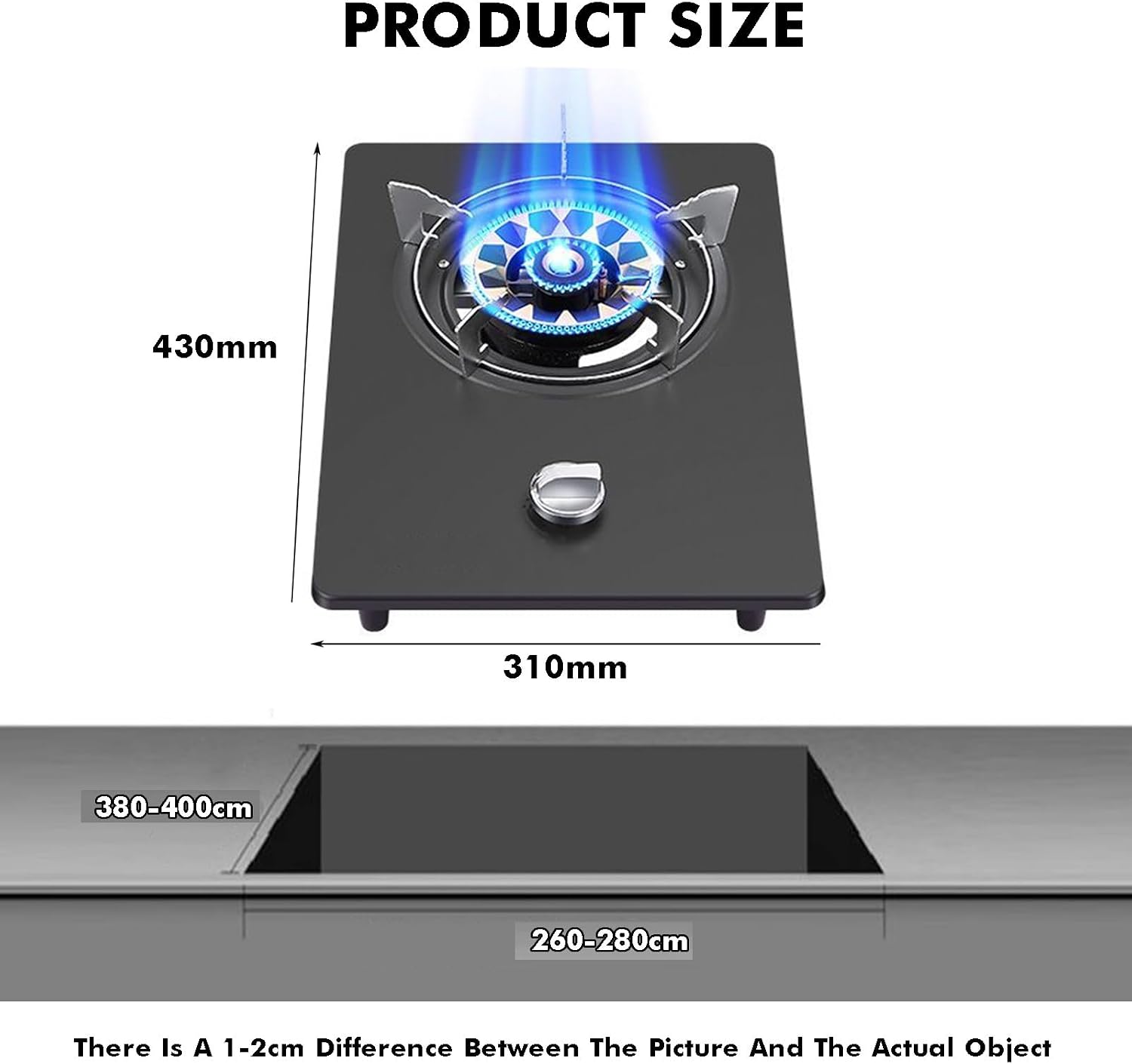 Gas Cooker 1 Burner,5.2KW Fire Ring Wok Burner with Flameout Protection,Tempered Glass Top Cooking,for Natural Gas/liquefied Petroleum Gas(NG)
