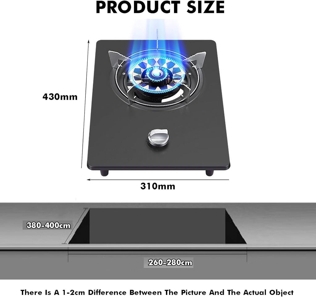 Gas Cooker 1 Burner,5.2KW Fire Ring Wok Burner with Flameout Protection,Tempered Glass Top Cooking,for Natural Gas/liquefied Petroleum Gas(LPG)