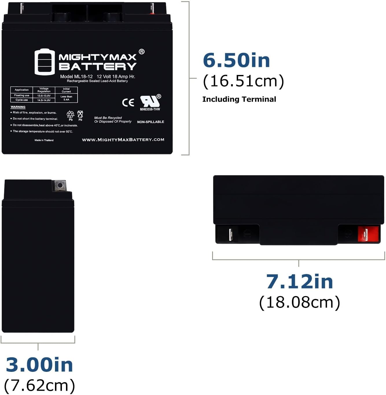 Mighty Max Battery ML18-12 - 12V 18AH New SLA AGM Battery for YardWorks Electric Lawn Mower - 4 Pack