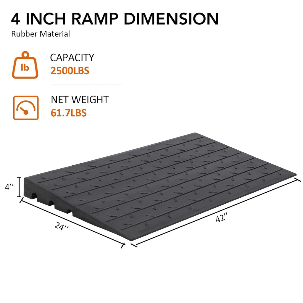 Rubber Threshold Ramp, 4' Ramp for Wheelchair, Scooter, 3 Channels Doorway Ramp, Wheelchair Ramp, Handicap Ramps for Home Entry, Driveway, Curbs, Steps with Slip-Resistant Surface, 2500 Lbs Capacity