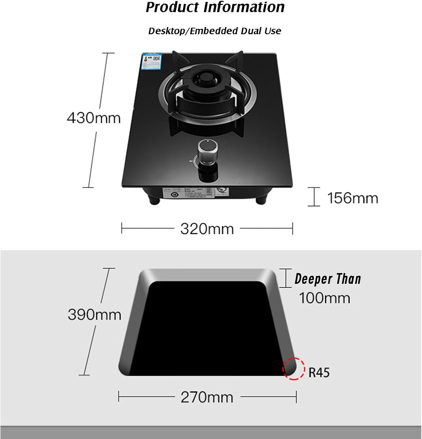 Portable Gas Stove,Single Burner Propane Stove,Max 17060BTU with Pulse Electronic Ignition Tempered Glass Suitable for Apartments Kitchens and More (Color : NG)