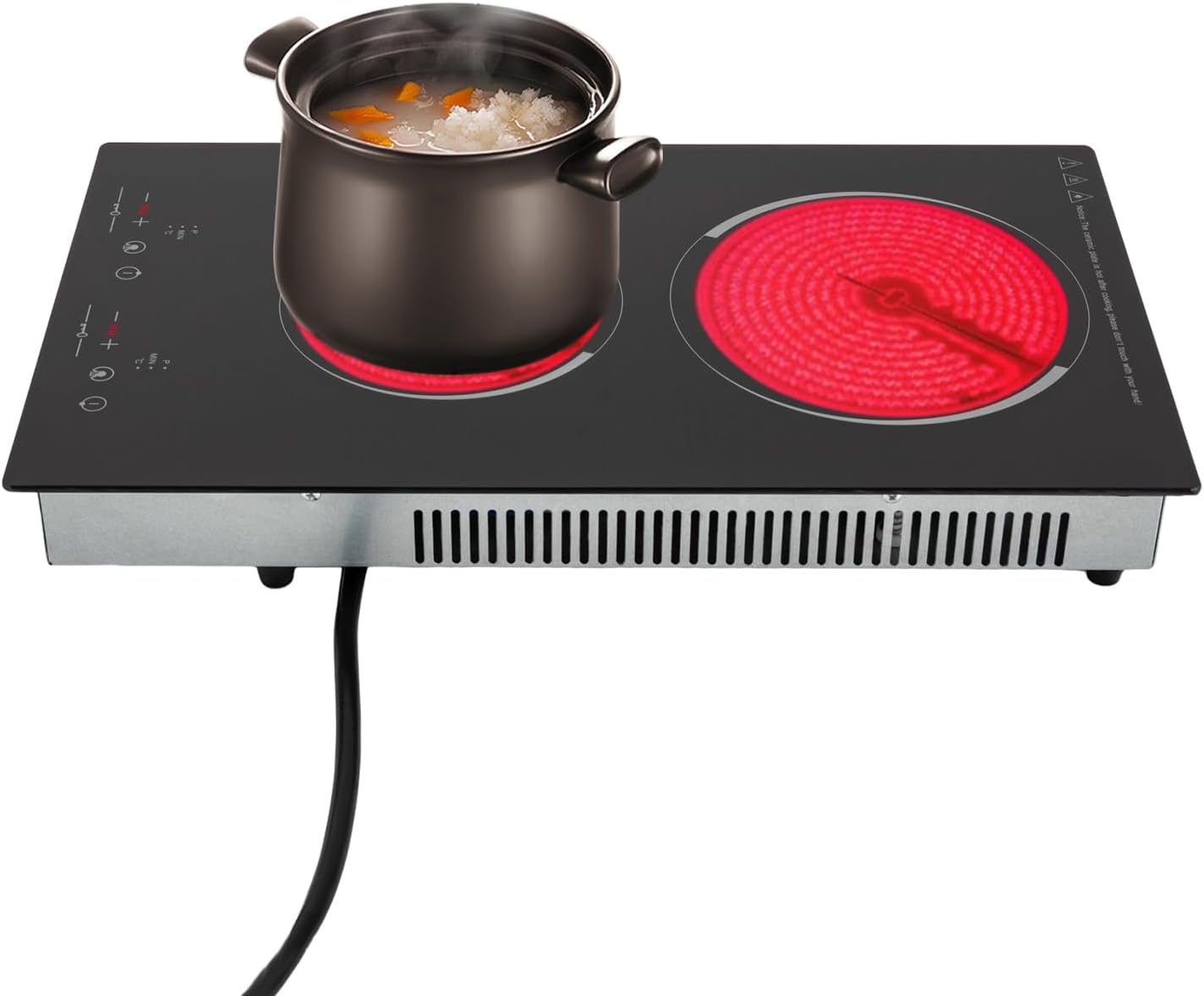 Electric Cooktop,Ceramic Cooktop with 2 Burners,Touch-adjustable Control Built-in Radiant Stove with LED Display Screen,Ceramic Cooktop with Safety Lock,Timer,Over-Temperature Protection