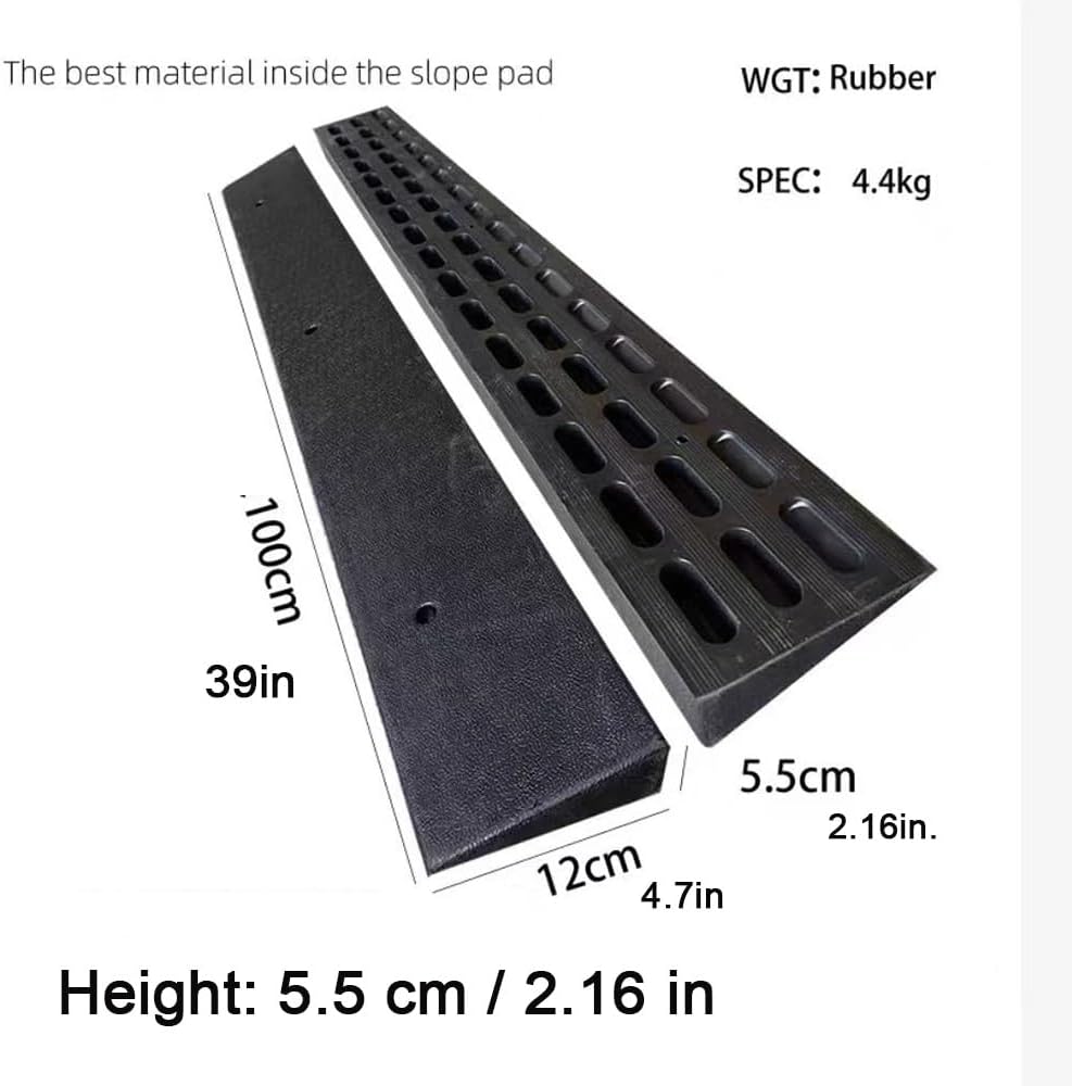 0.6' Rise Wheelchair Threshold Ramp Solid Rubber Entry Curb Ramp Non-Slip Door Ramps Wheelchair Ramp For Home Entrance, Load Capacity 3000 LBS(Height: 5.5cm/2.16in)