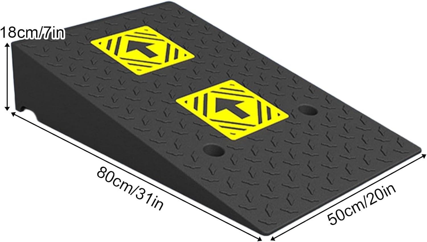 Heavy Duty 6614lb/3000kg Curb Ramp, Non-Slip Surface, Threshold Ramp with Yellow Arrow, Suitable for Car, Motorcycle, Bike, Wheelchair(80 * 50 * 18cm/31 * 20 * 7in)
