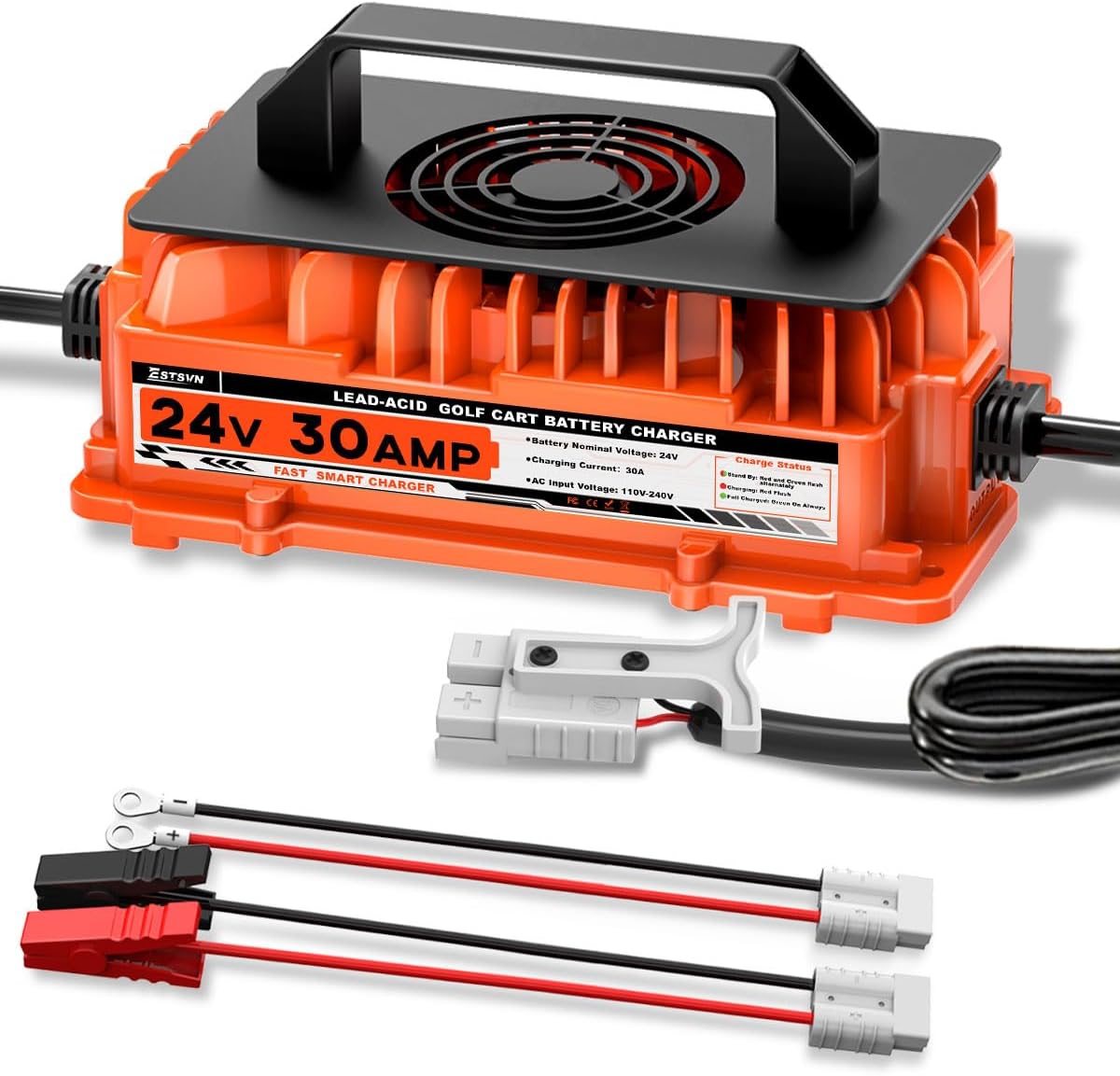 30A 24V Battery Charger 24 Volt Forklift Fast Charger with Anderson Plug Lead-Acid Battery Chargers for Sicorssors Lift, Pallet Jack, Lawn Mower, Floor Scrubberb