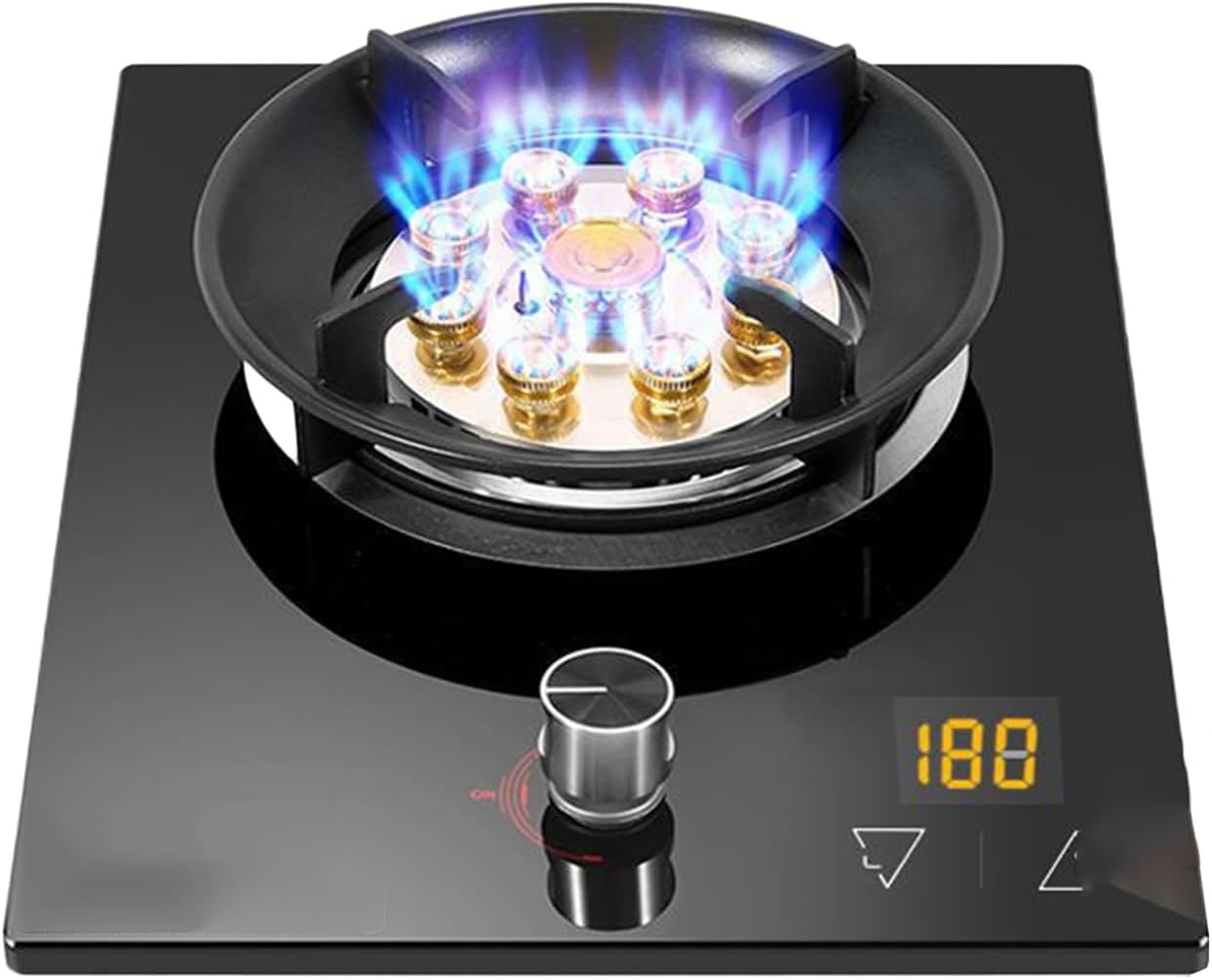 Single Burner Gas Stove,5.2KW Nine-Cavity High-fire Timer,Tempered Glass Top Cooking,with Flameout Protection,for Natural Gas/liquefied Petroleum Gas(NG)