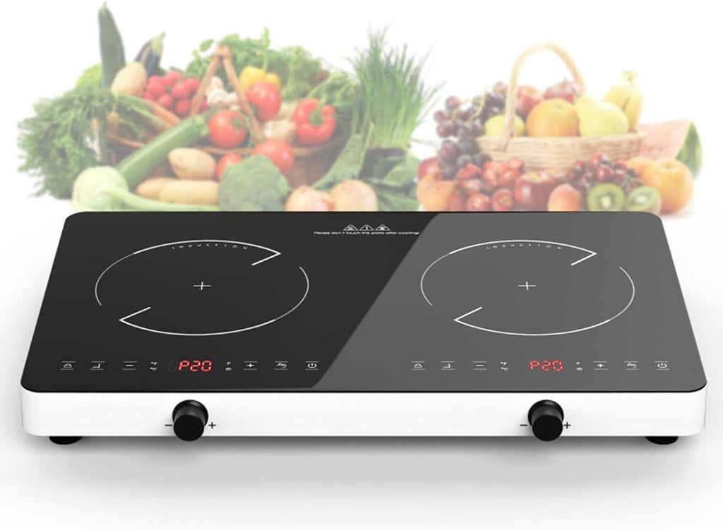 Electric Cooktop, Portable Induction Cooker with 2 Independent Controls, 100°F-575°F Temperature Adjustment, 1300W - Multiple Power Levels, 240Min Timer