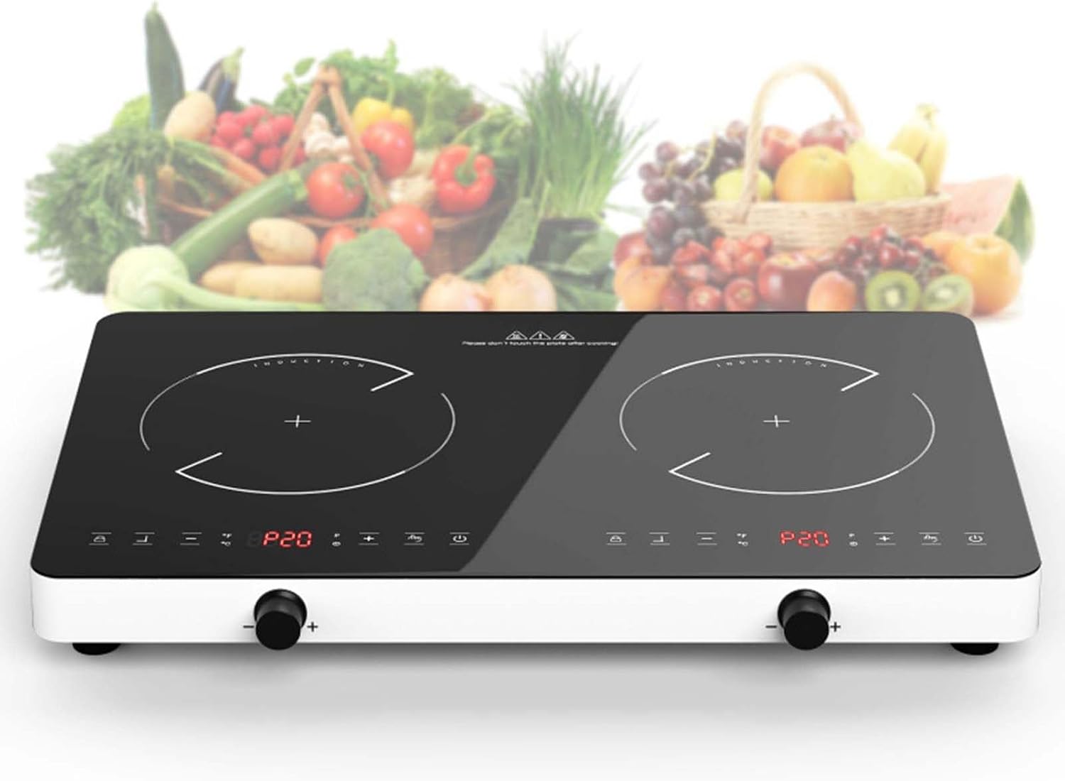 Electric Cooktop, Portable Induction Cooker with 2 Independent Controls, 100°F-575°F Temperature Adjustment, 1300W - Multiple Power Levels, 240Min Timer
