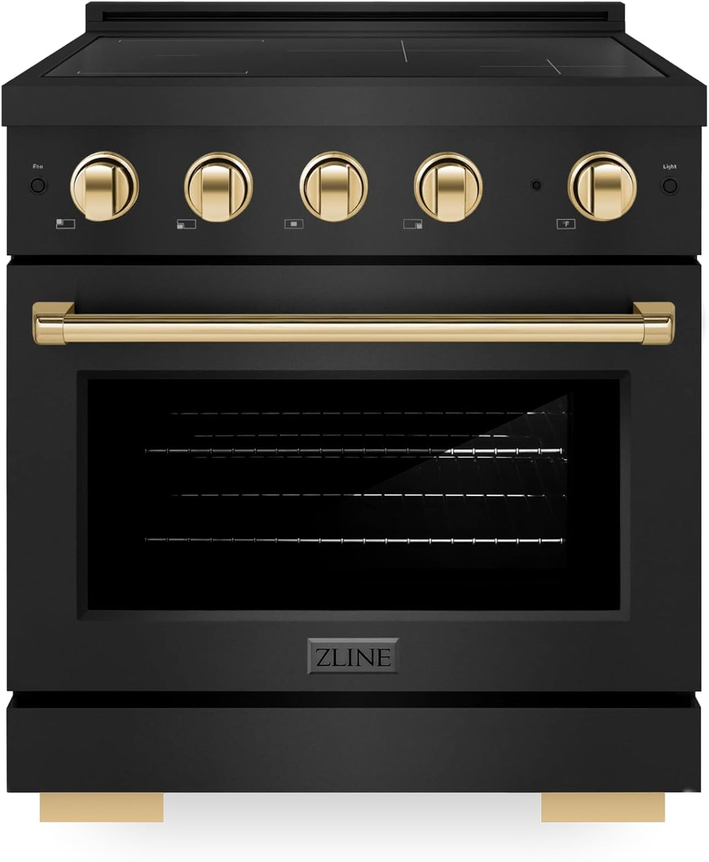 ZLINE Autograph Edition 30 in. 4.2 cu. ft. Paramount Induction Range with 4 Element Cooktop and Electric Convection Oven in Black Stainless Steel with Polished Gold Accents (SINRBZ-30-G)