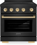 ZLINE Autograph Edition 30 in. 4.2 cu. ft. Paramount Induction Range with 4 Element Cooktop and Electric Convection Oven in Black Stainless Steel with Polished Gold Accents (SINRBZ-30-G)
