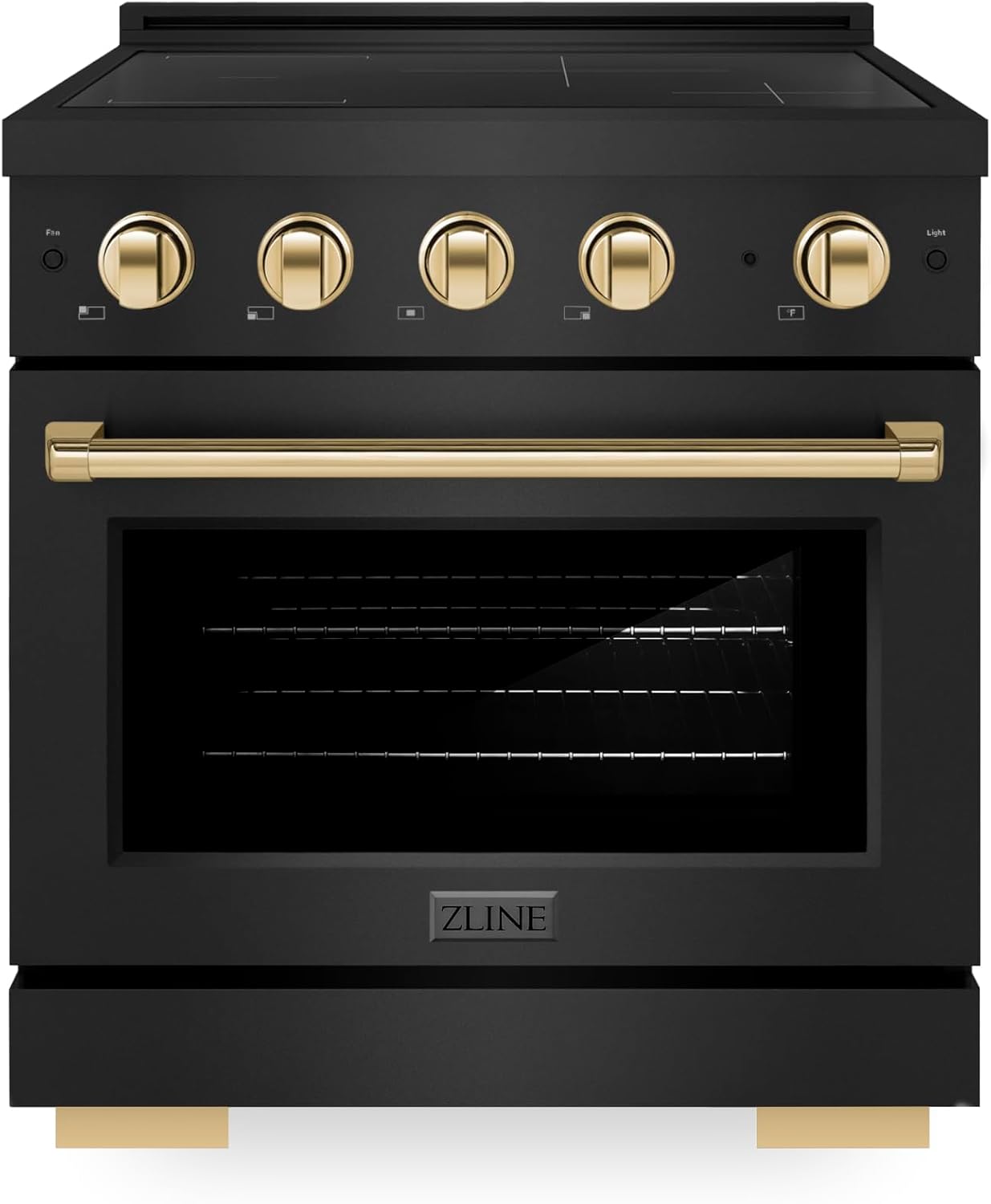 ZLINE Autograph Edition 30 in. 4.2 cu. ft. Paramount Induction Range with 4 Element Cooktop and Electric Convection Oven in Black Stainless Steel with Polished Gold Accents (SINRBZ-30-G)