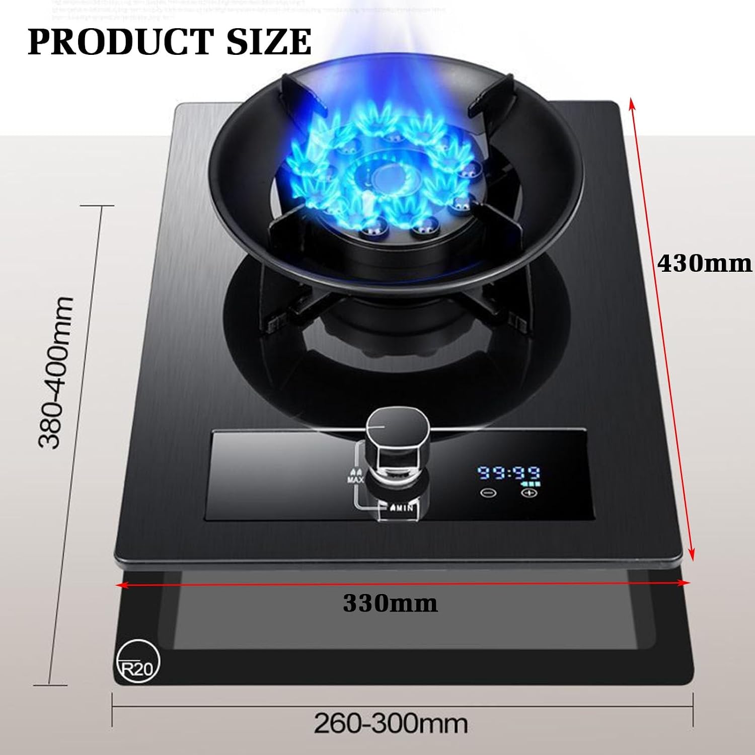 Gas Stove with 1 Burner,5.2KW Camping Gas Cooker,Gas/LP Gas Conversion Stove,Independent Timer Both Sides,with Flameout Protection,for Home Kitchen(LPG)