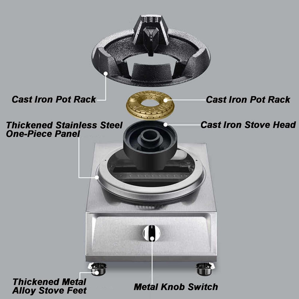 Gas Stove 1 Burner,40KW Stainless Steel Fierce Fire Stove Single Stove,Household Desktop Liquefied Gas Stove,Multi-Speed Adjustable,for Home Kitchen(Style 2)