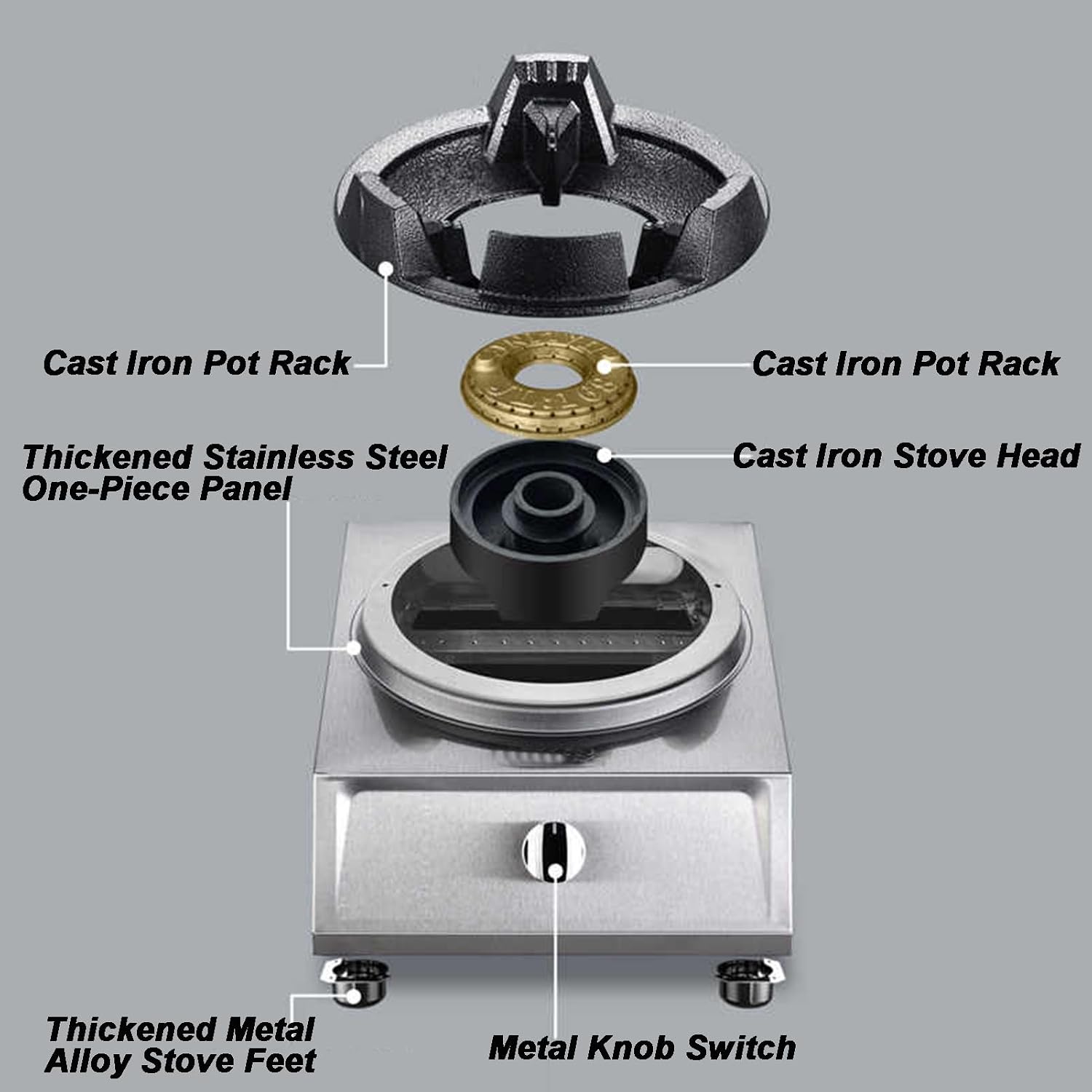 Gas Stove 1 Burner,40KW Stainless Steel Fierce Fire Stove Single Stove,Household Desktop Liquefied Gas Stove,Multi-Speed Adjustable,for Home Kitchen(Style 2)