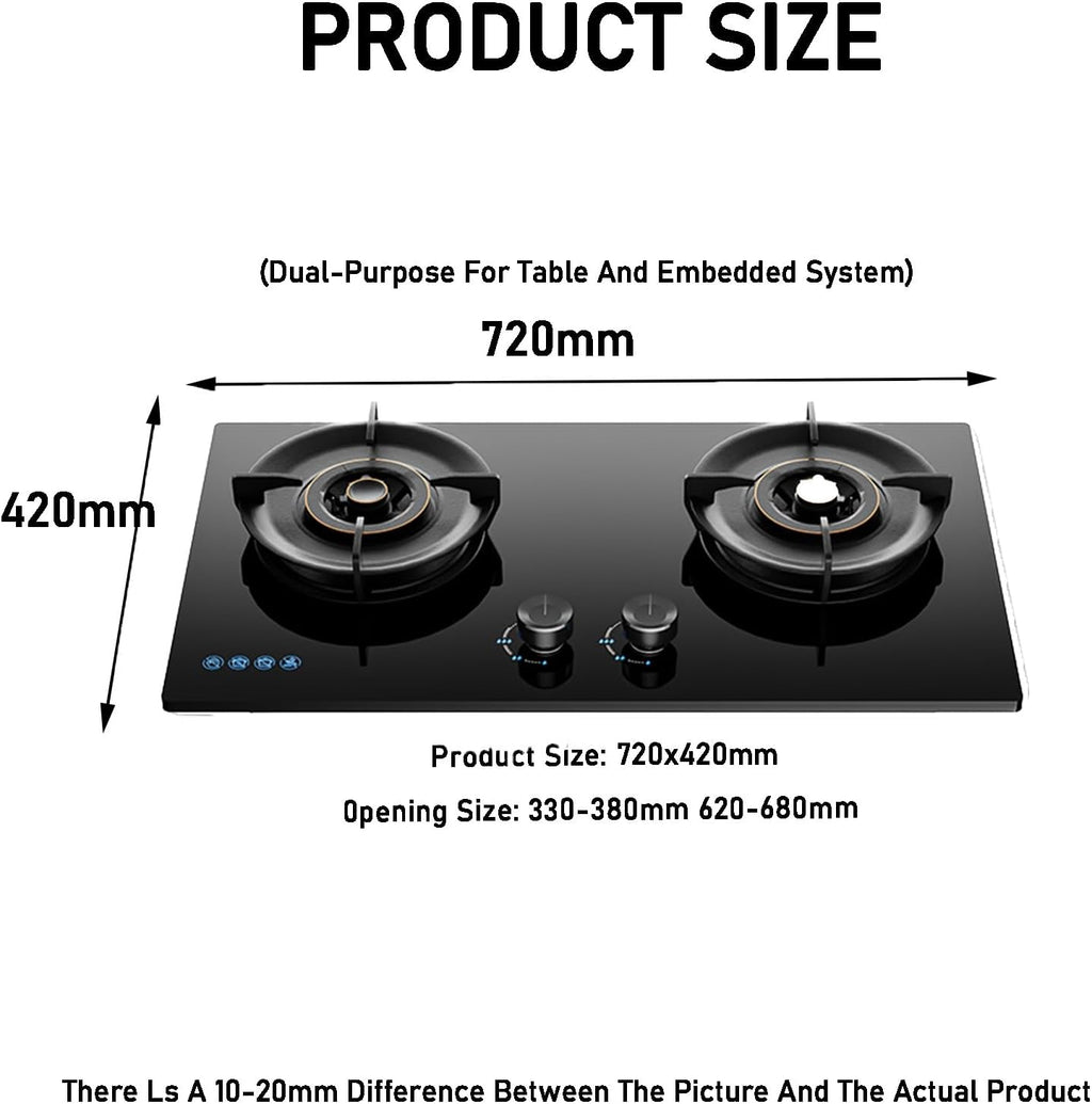 Double Burner Stove with Energy-gathering Stove Rack Burner,Tempered Glass Outdoor Portable Camping Stove,LPG or NG Can be Used 5.2kw High Power(NG)