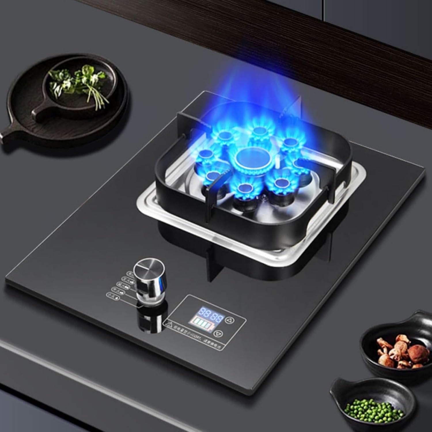 Gas Stove,Single Burner,5.2KW Camping Gas Cooker,Gas/LP Gas Conversion Stove,Tempered Glass Cast Iron Pot Rack,with Flameout Protection and Timer,for Home Kitchen(LPG)