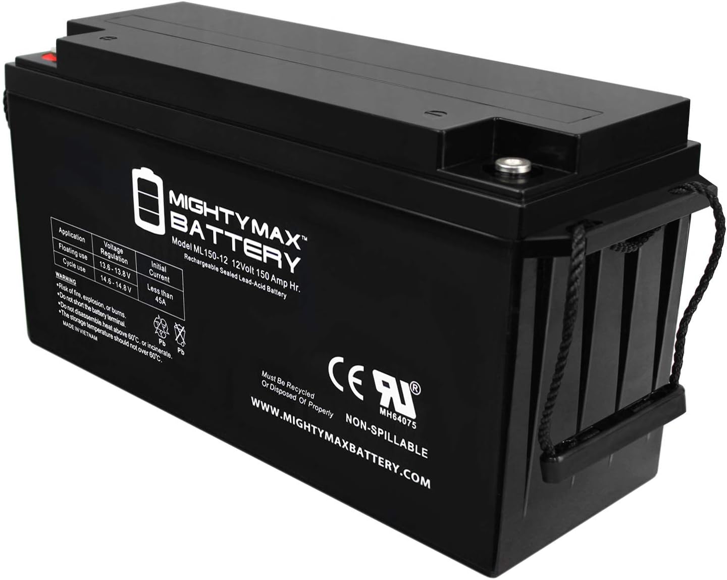 Mighty Max Battery ML150-12 - 12 Volt 150 AH, Internal (INT) Terminal, Rechargeable SLA AGM Battery